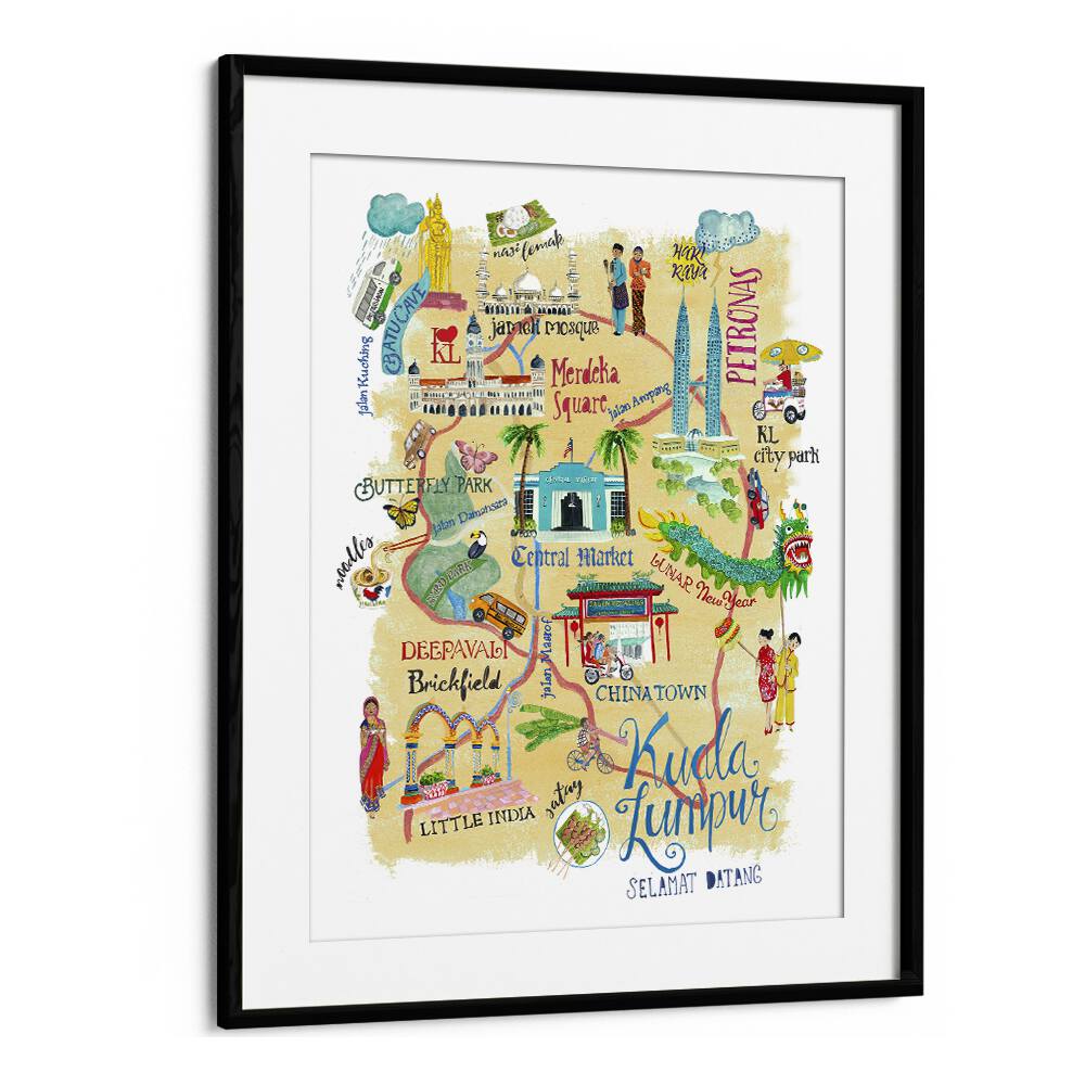 Kuala Lumpur By Caroline Bonne Muller Travel Poster in Black Frame With Mount