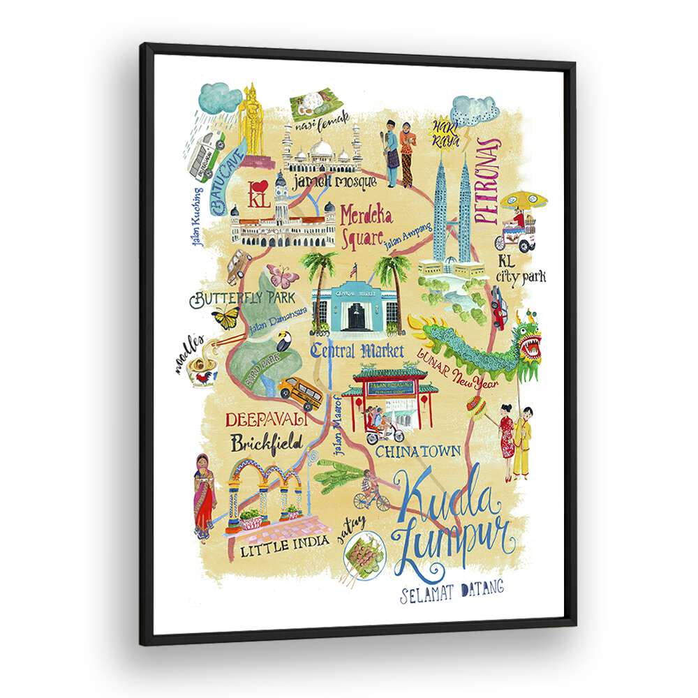 Kuala Lumpur By Caroline Bonne Muller Travel Poster in Black Plain Frame