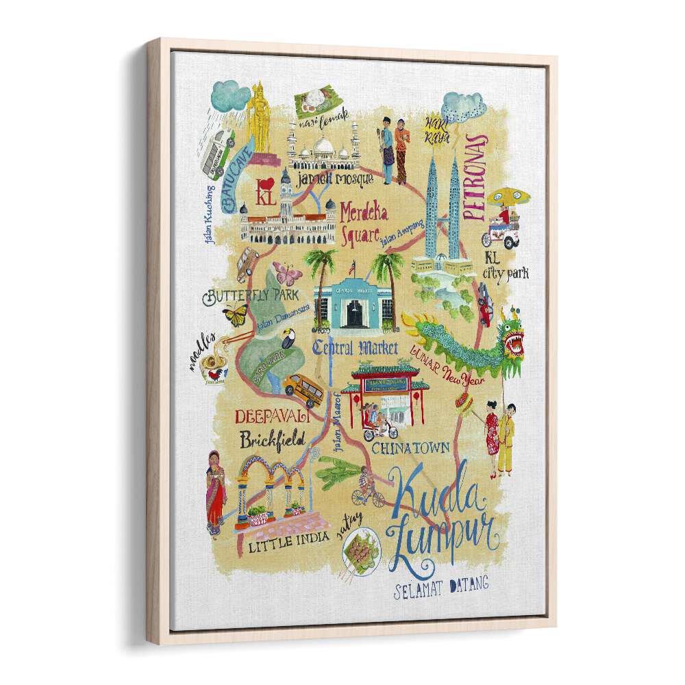 Kuala Lumpur By Caroline Bonne Muller Travel Poster in Oak Wood Floater Frame