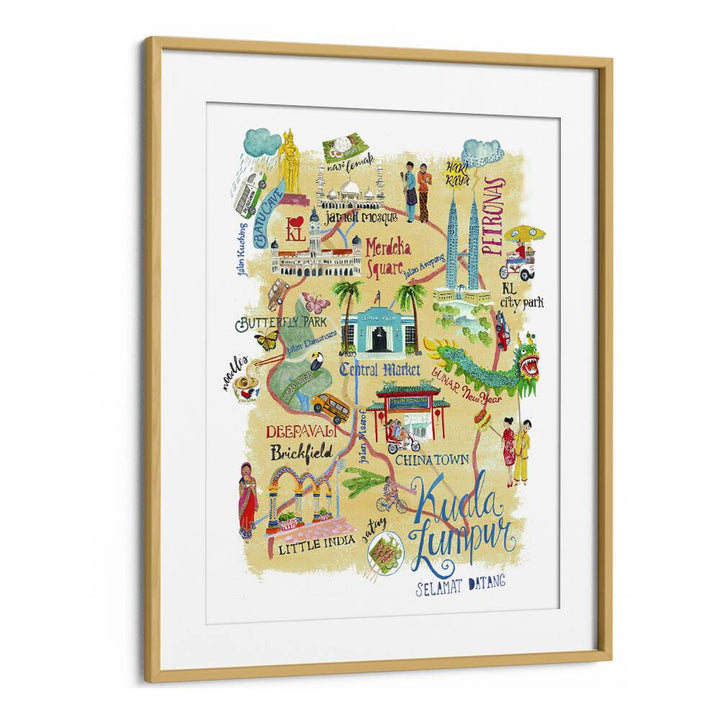 Kuala Lumpur By Caroline Bonne Muller Travel Poster in Oak Wood Frame With Mount