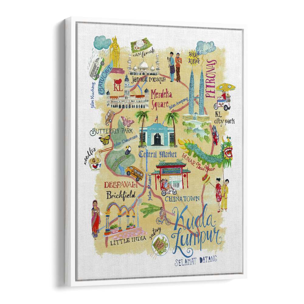 Kuala Lumpur By Caroline Bonne Muller Travel Poster in White Floater Frame