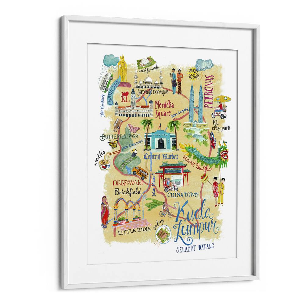 Kuala Lumpur By Caroline Bonne Muller Travel Poster in White Frame With Mount