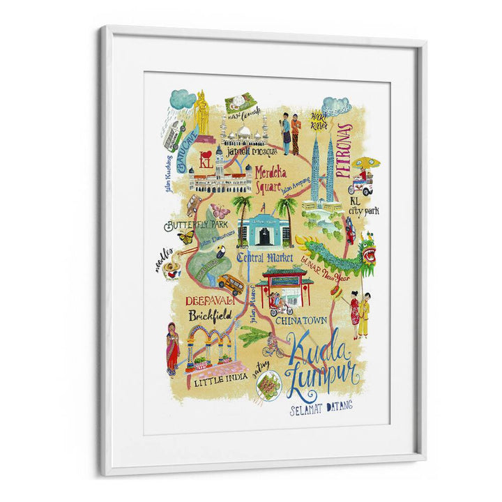 Kuala Lumpur By Caroline Bonne Muller Travel Poster in White Frame With Mount