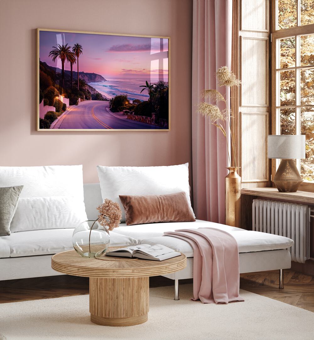 L.A BEACH ROAD, BEACH PAINTINGS showcase a vibrant coastal scene, perfect for your West Coast-inspired decor.