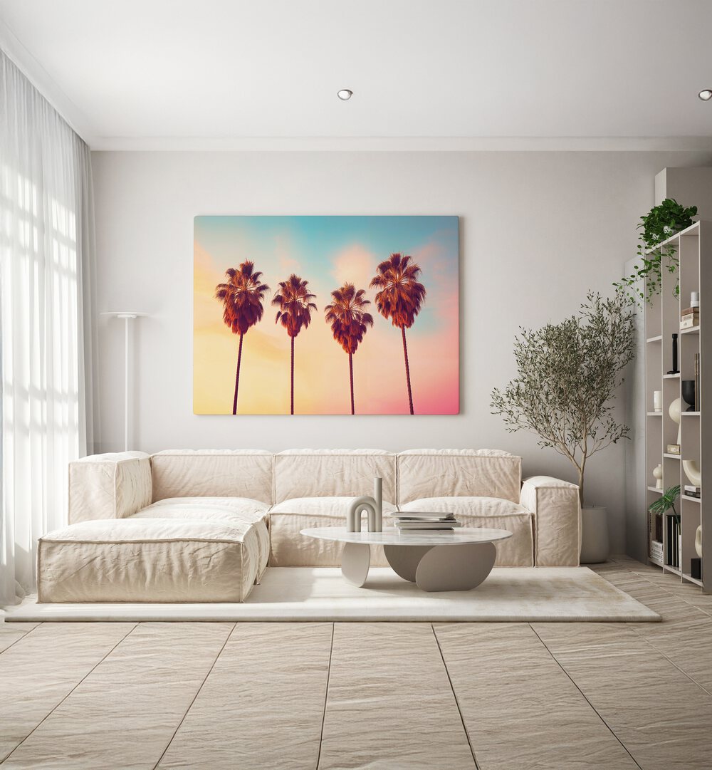 Vibrant L.A Sunset Palms, Beach Paintings by Philippe Hugonnard, perfect for transforming your space into a tropical oasis.