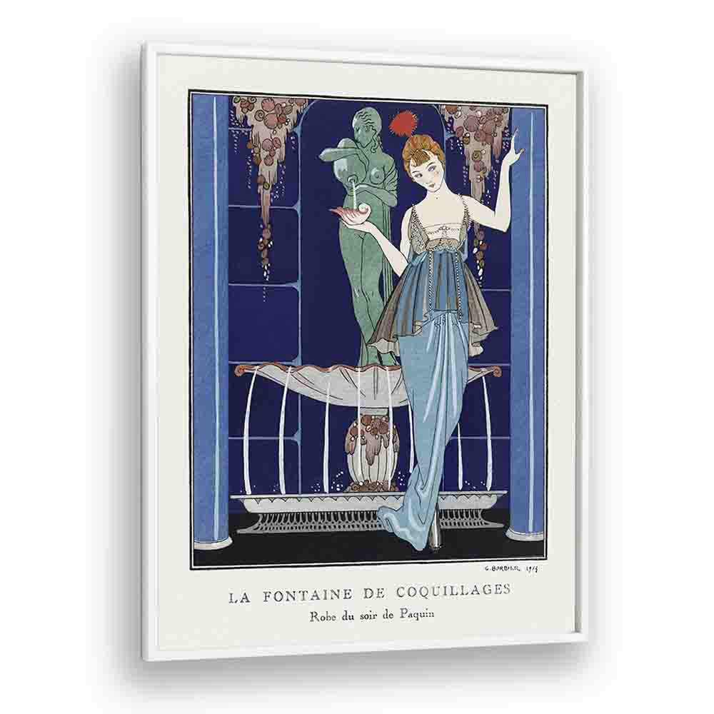 La Fontaine De Coquillages Robe Du Soir De Paquin (1914) George Barbier art painting Artwork in White Plain Frame