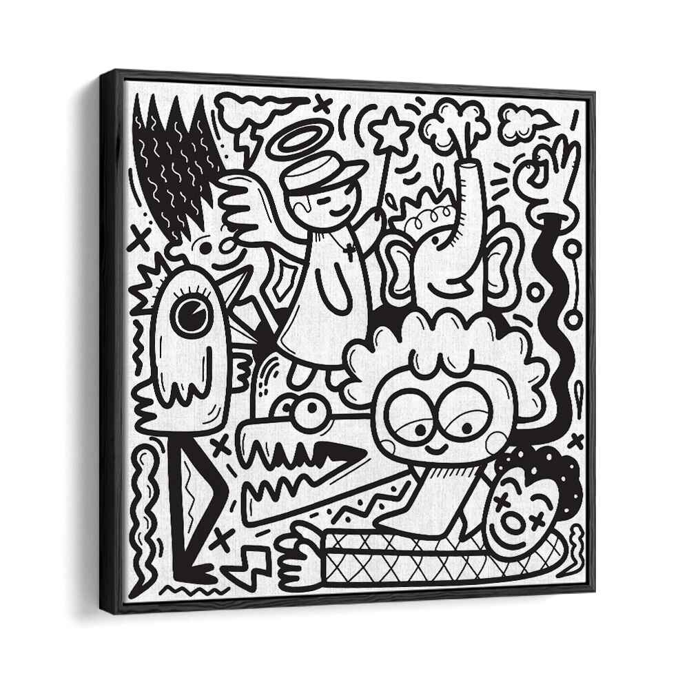 La La Land Doodle Art B&w Doodle Art Artwork in Black Floater Frame