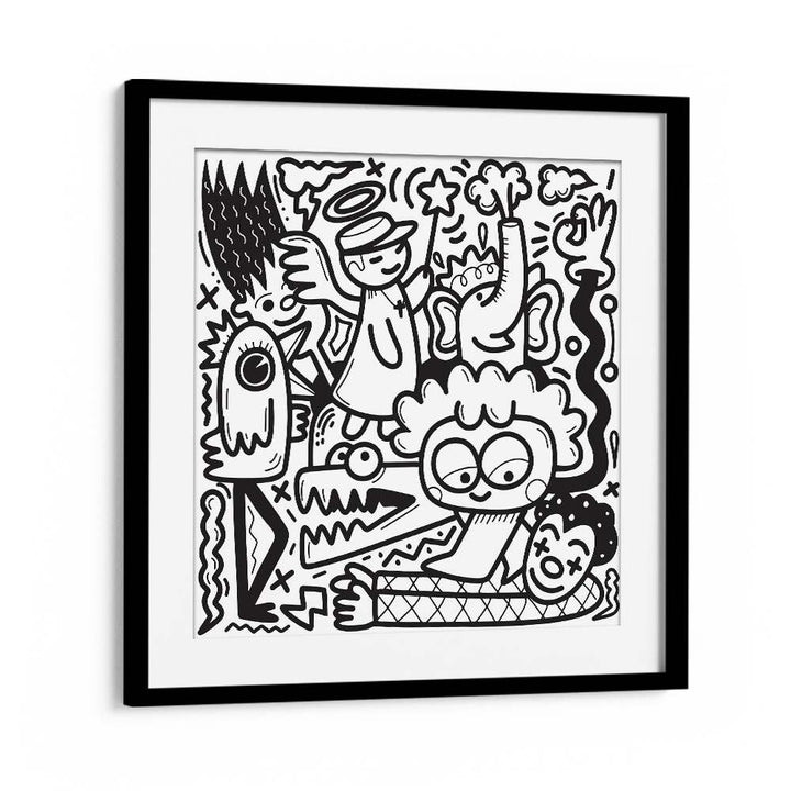 La La Land Doodle Art B&w Doodle Art Artwork in Black Frame With Mount