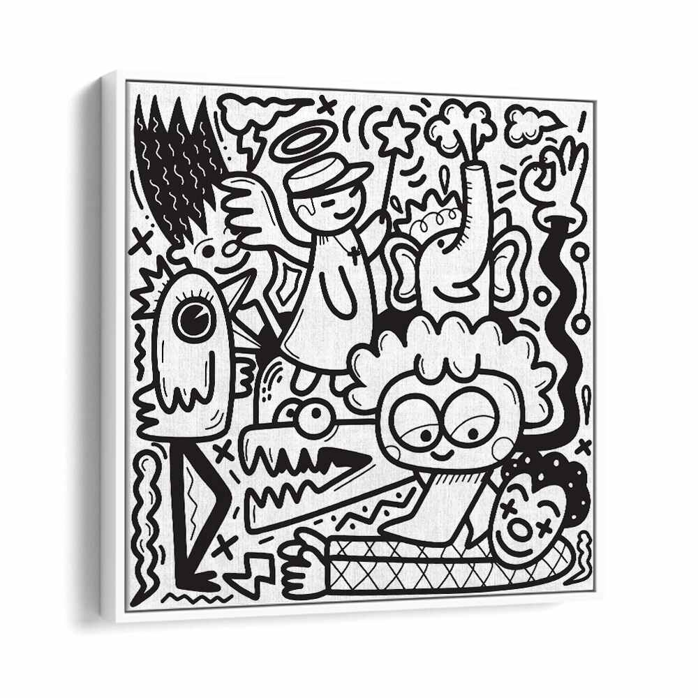 La La Land Doodle Art B&w Doodle Art Artwork in White Floater Frame