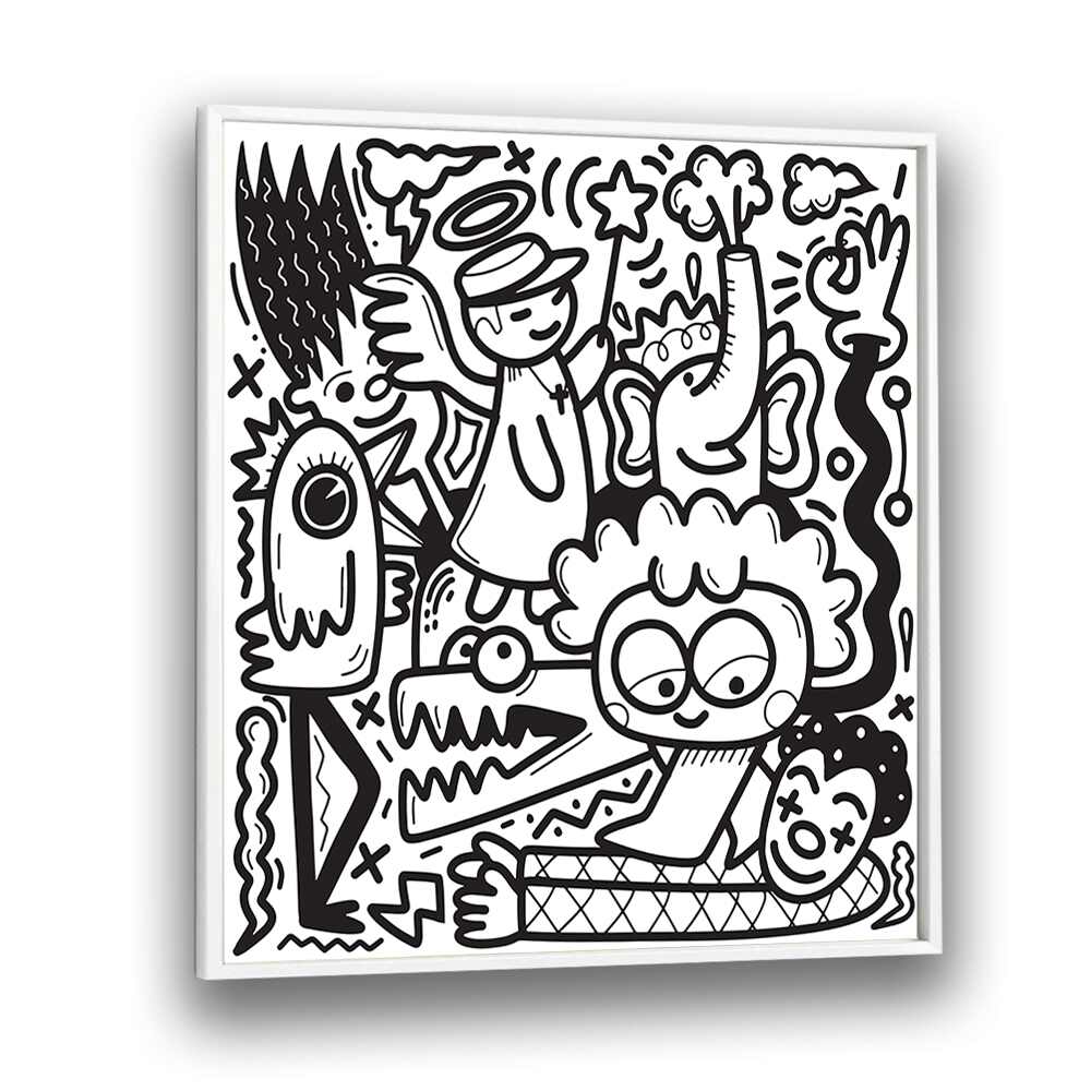 La La Land Doodle Art B&w Doodle Art Artwork in White Plain Frame