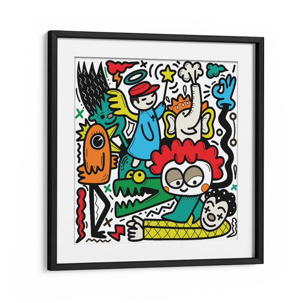 La La Land Doodle Art Comic Art Artwork in Black Frame With Mount