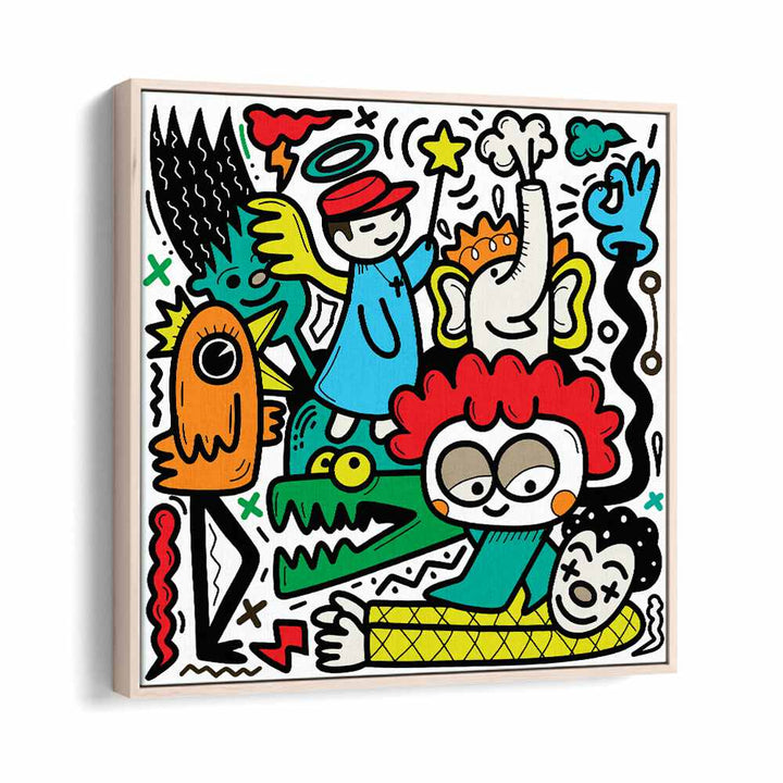 La La Land Doodle Art Comic Art Artwork in Oak Wood Floater Frame