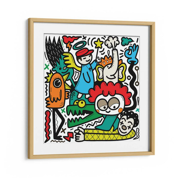 La La Land Doodle Art Comic Art Artwork in Oak Wood Frame With Mount