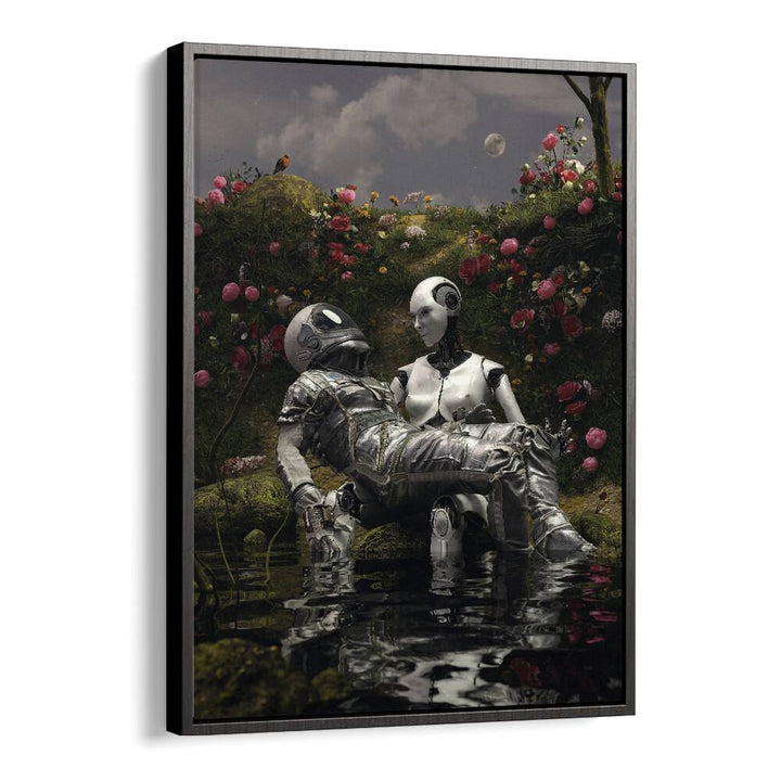 La Pieta By Francis Minoza Astronaut & Nasa Paintings, Space Art Prints Artwork in Black Floater Frame
