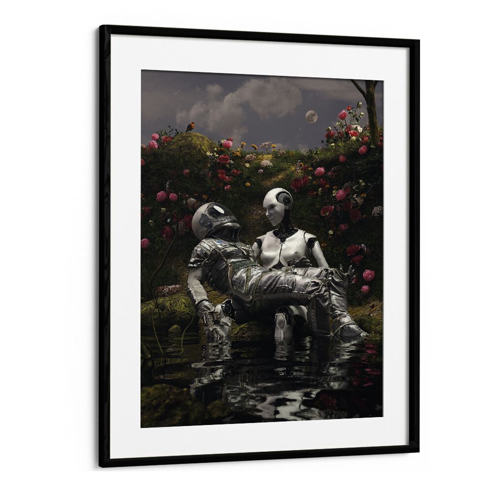 La Pieta By Francis Minoza Astronaut & Nasa Paintings, Space Art Prints Artwork in Black Frame With Mount
