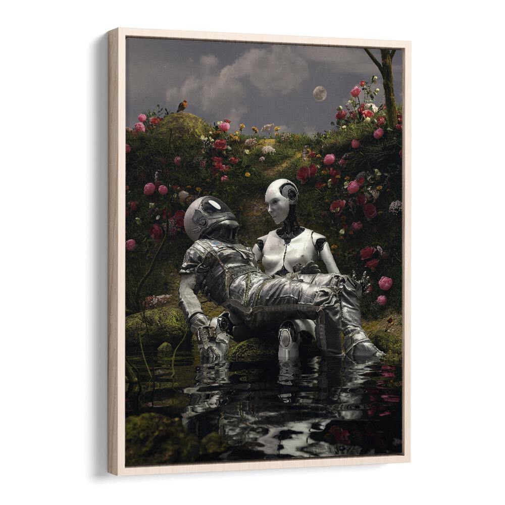 La Pieta By Francis Minoza Astronaut & Nasa Paintings, Space Art Prints Artwork in Oak Wood Floater Frame
