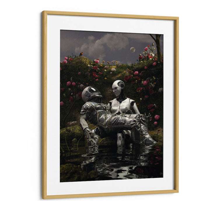 La Pieta By Francis Minoza Astronaut & Nasa Paintings, Space Art Prints Artwork in Oak Wood Frame With Mount
