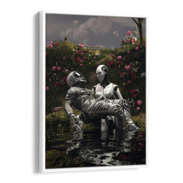 La Pieta By Francis Minoza Astronaut & Nasa Paintings, Space Art Prints Artwork in White Floater Frame
