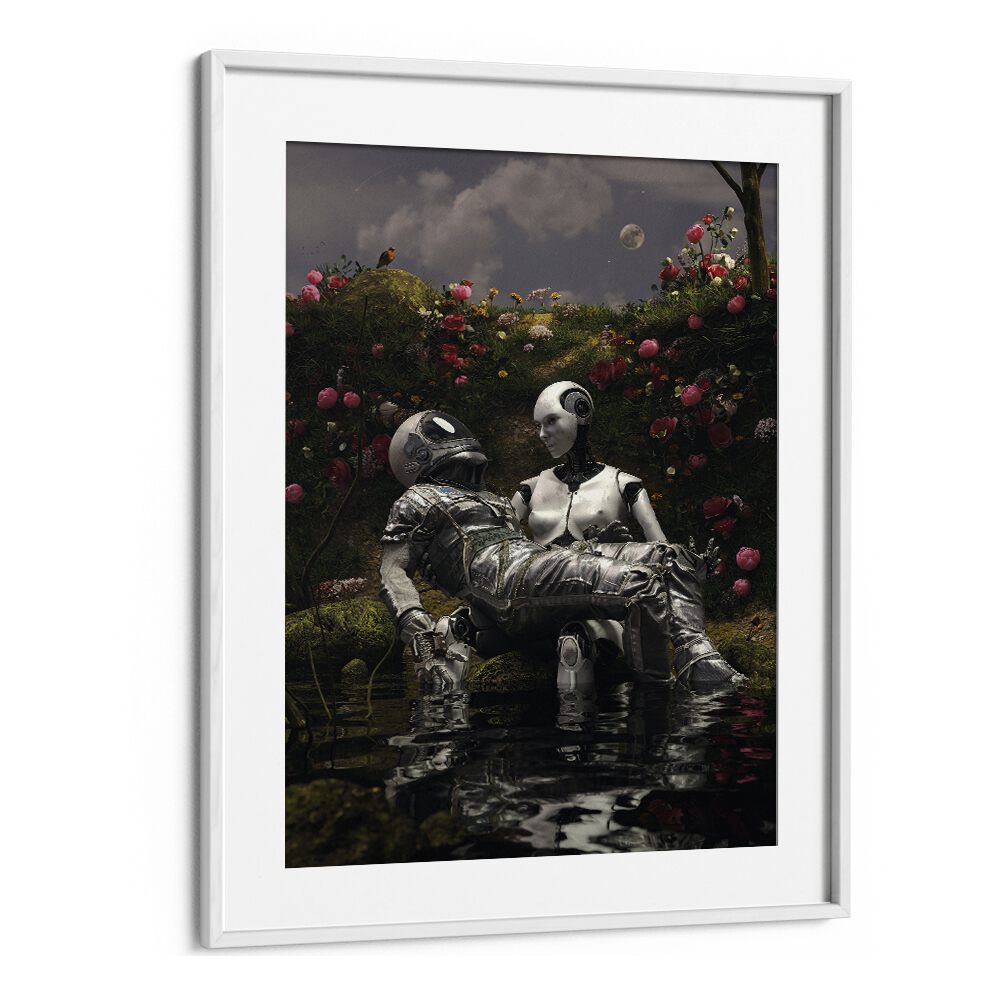 La Pieta By Francis Minoza Astronaut & Nasa Paintings, Space Art Prints Artwork in White Frame With Mount
