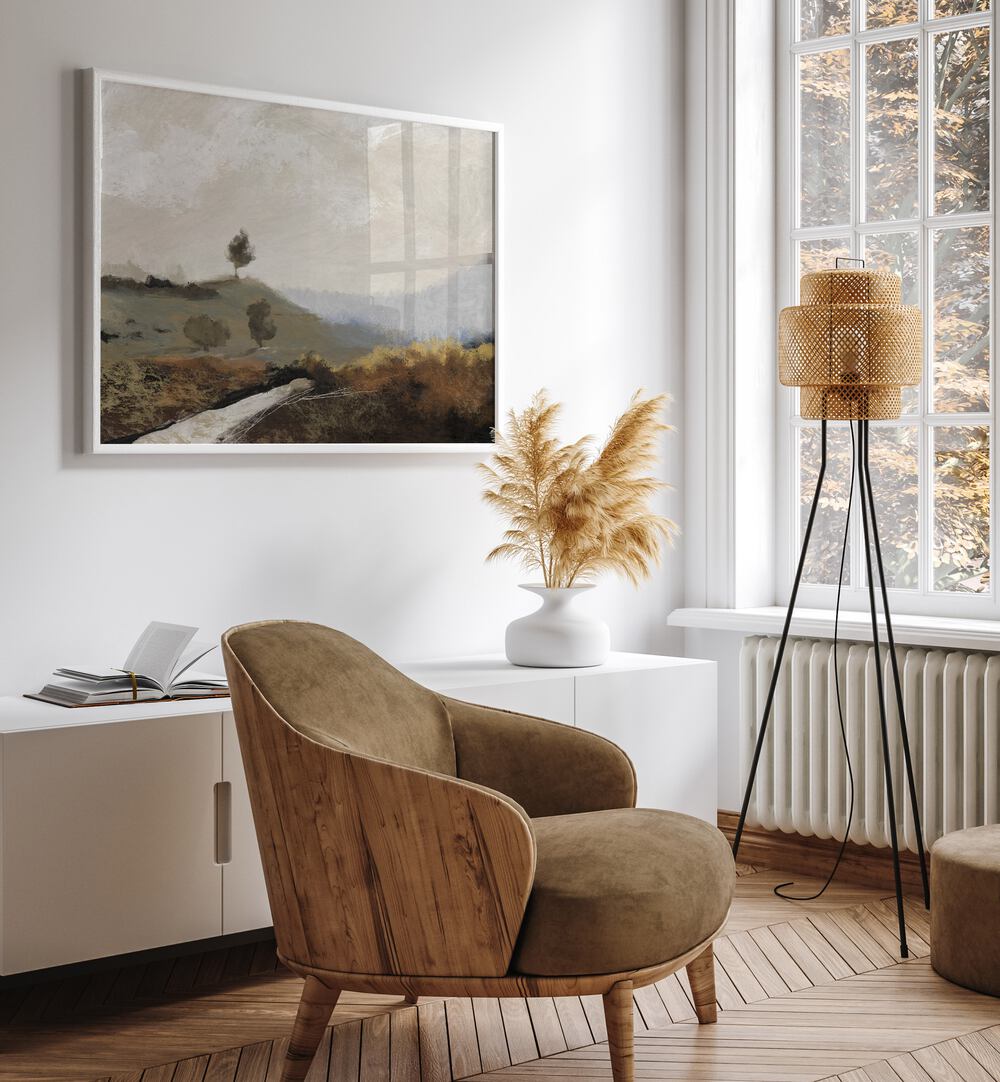 Serene LA COLLINA, LANDSCAPE PAINTINGS enhancing a cozy living space with natural beauty and tranquility.