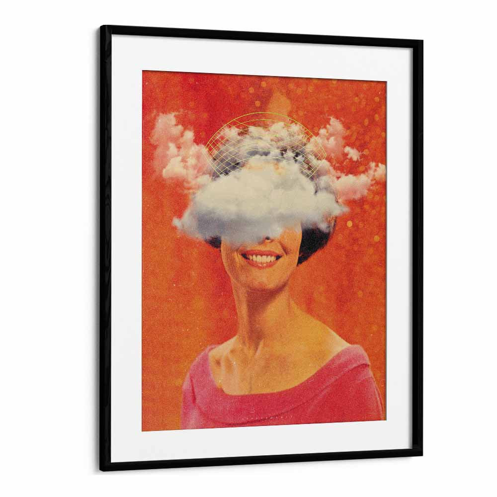 Lady On Clouds Pop Art Artwork in Black Frame With Mount