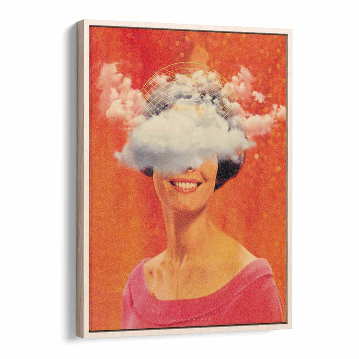 Lady On Clouds Pop Art Artwork in Oak Wood Floater Frame