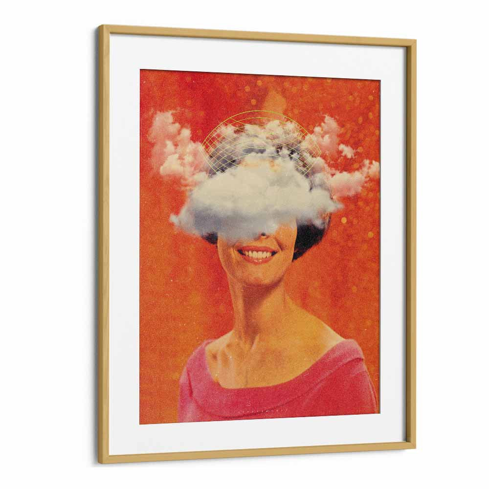 Lady On Clouds Pop Art Artwork in Oak Wood Frame With Mount