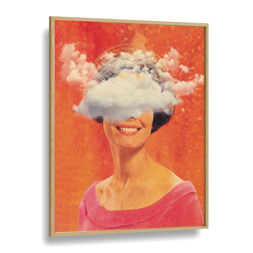 Lady On Clouds Pop Art Artwork in Oak Wood Plain Frame