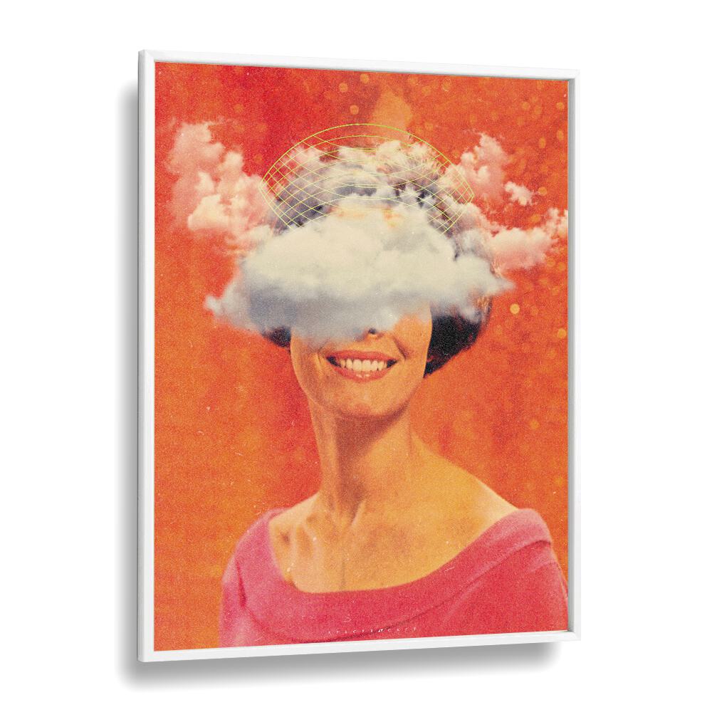 Lady On Clouds Pop Art Artwork in White Plain Frame