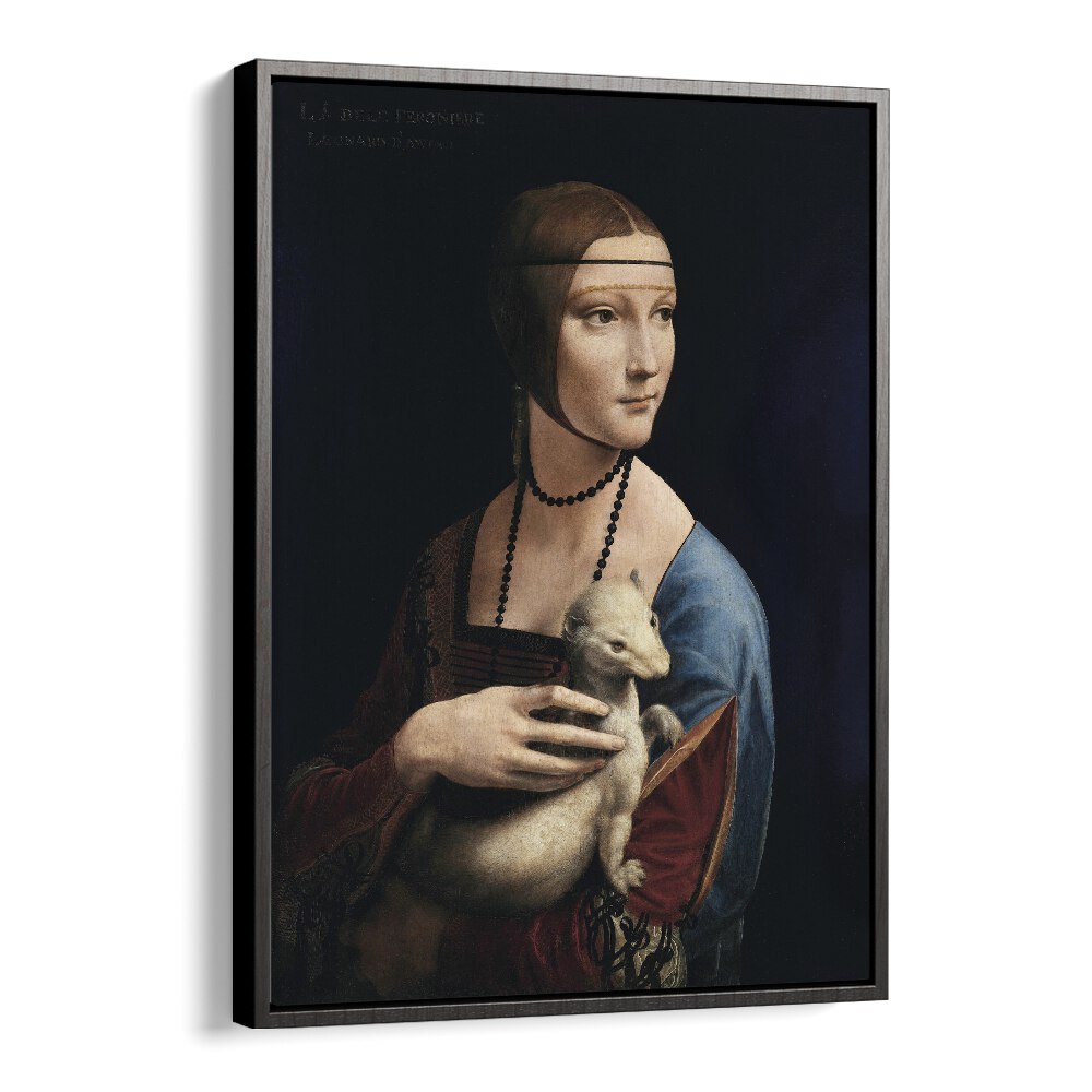 Lady With An Emrin Leonardo Da Vinci art painting Artwork in Black Floater Frame