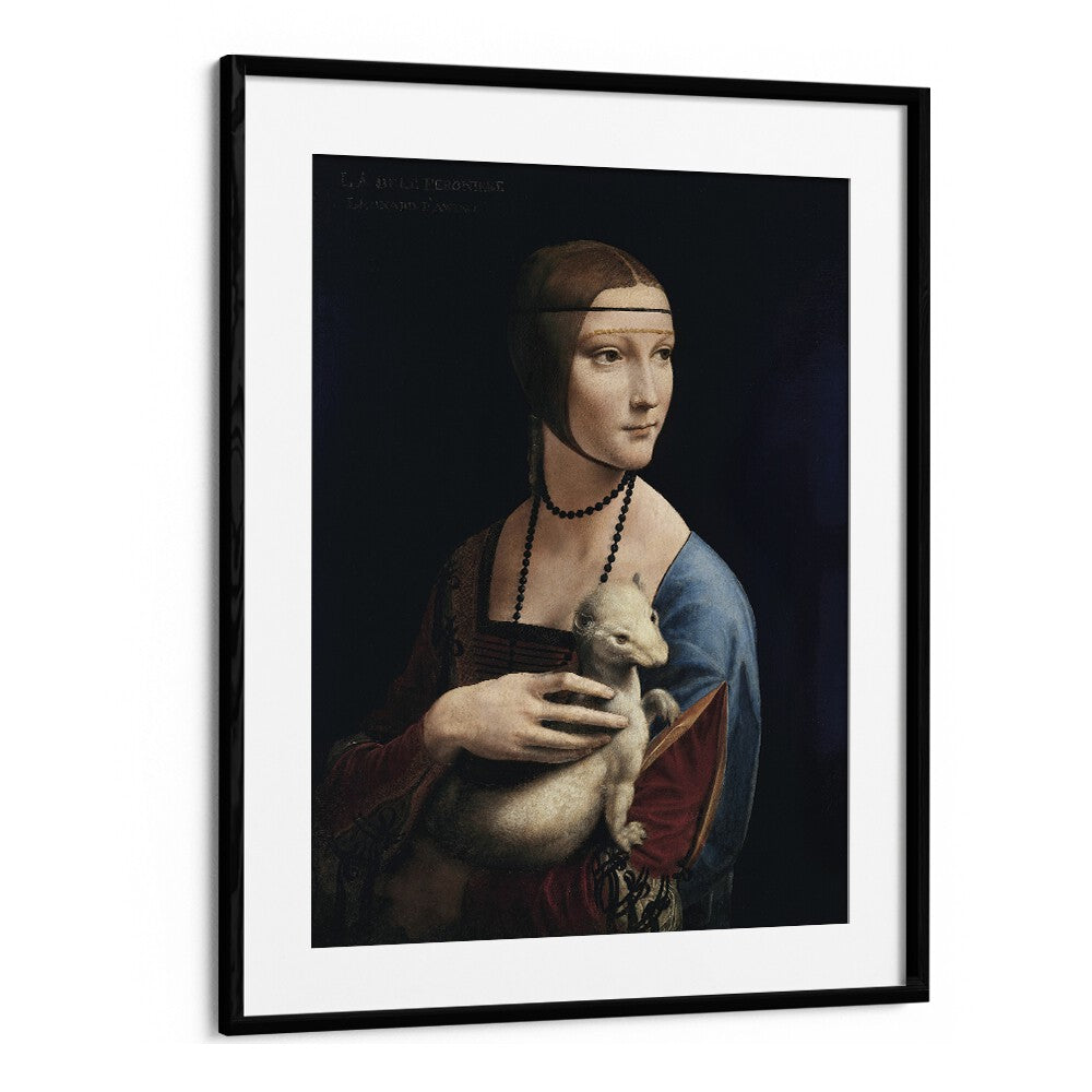 Lady With An Emrin Leonardo Da Vinci art painting Artwork in Black Frame With Mount