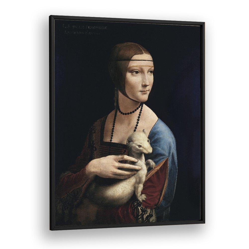 Lady With An Emrin Leonardo Da Vinci art painting Artwork in Black Plain Frame