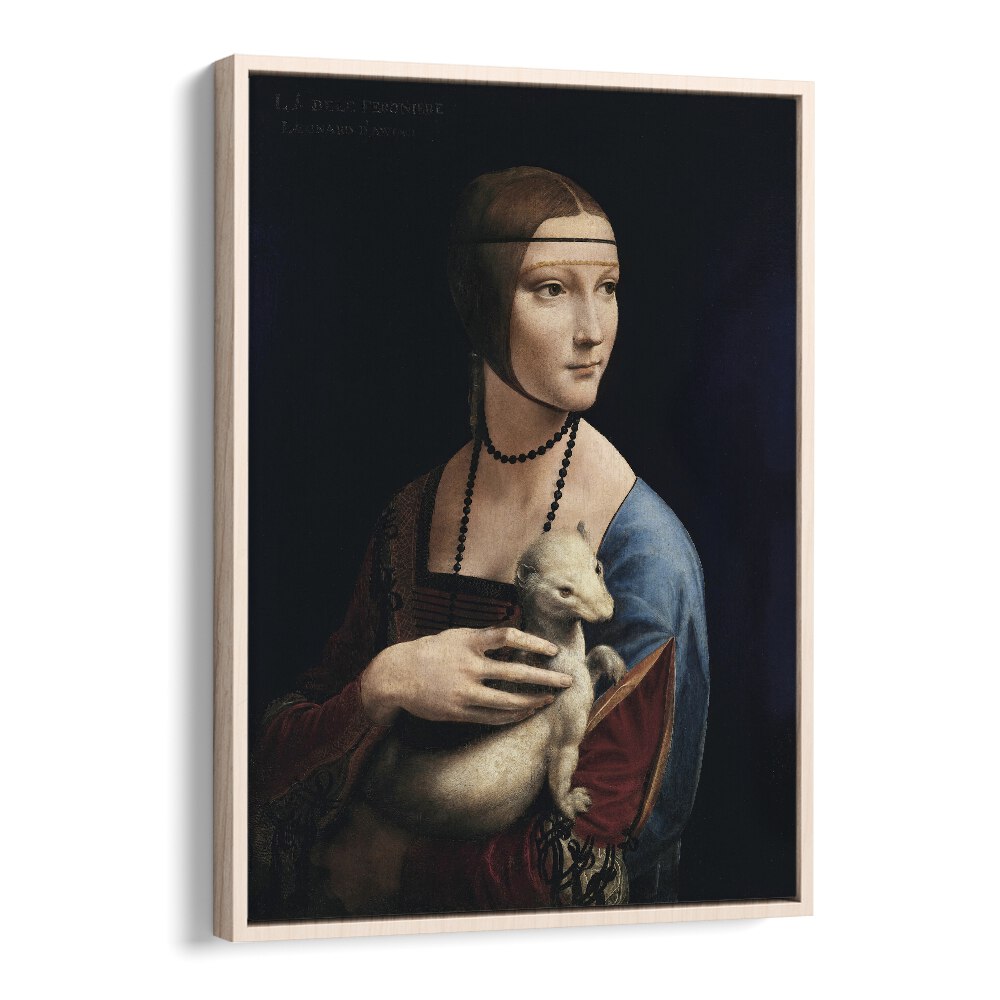 Lady With An Emrin Leonardo Da Vinci art painting Artwork in Oak Wood Floater Frame