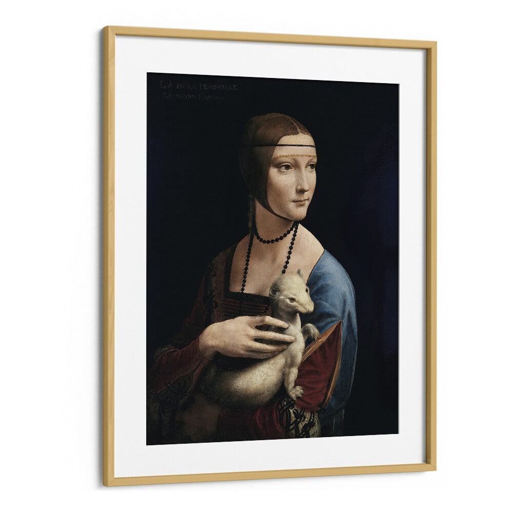 Lady With An Emrin Leonardo Da Vinci art painting Artwork in Oak Wood Frame With Mount