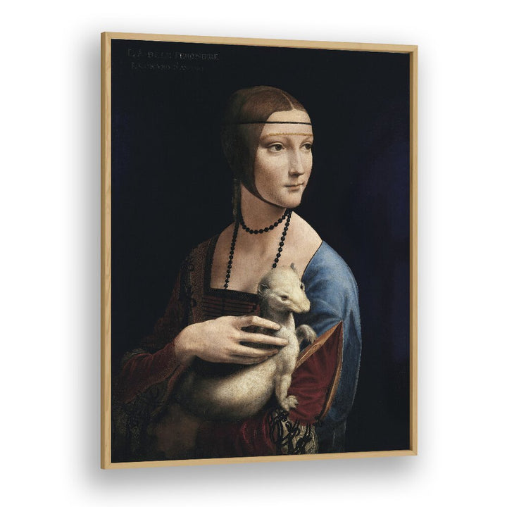 Lady With An Emrin Leonardo Da Vinci art painting Artwork in Oak Wood Plain Frame