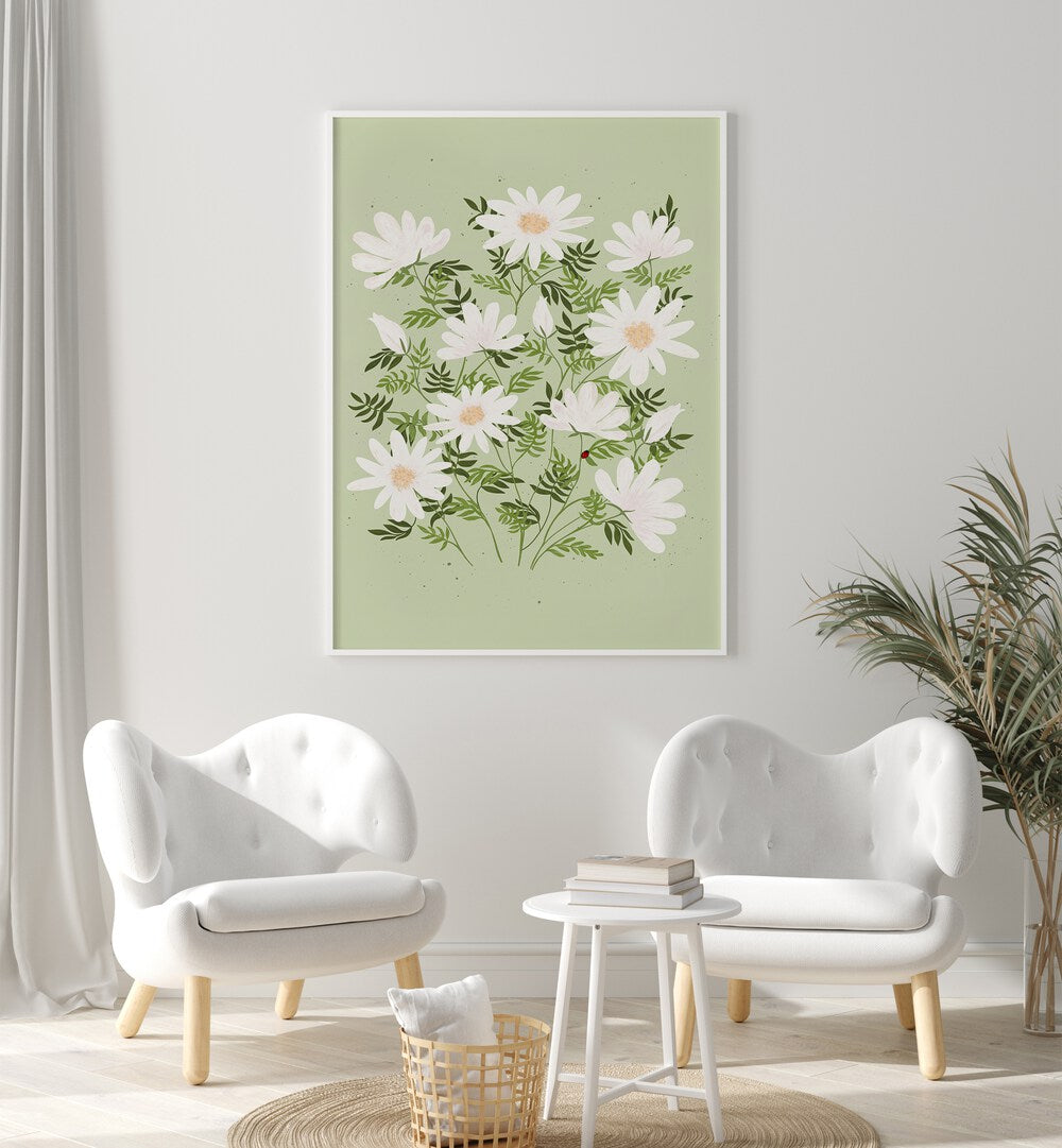 Delicate LADYBUG FLOWERS in a vibrant floral painting, perfect for brightening your space with charm.