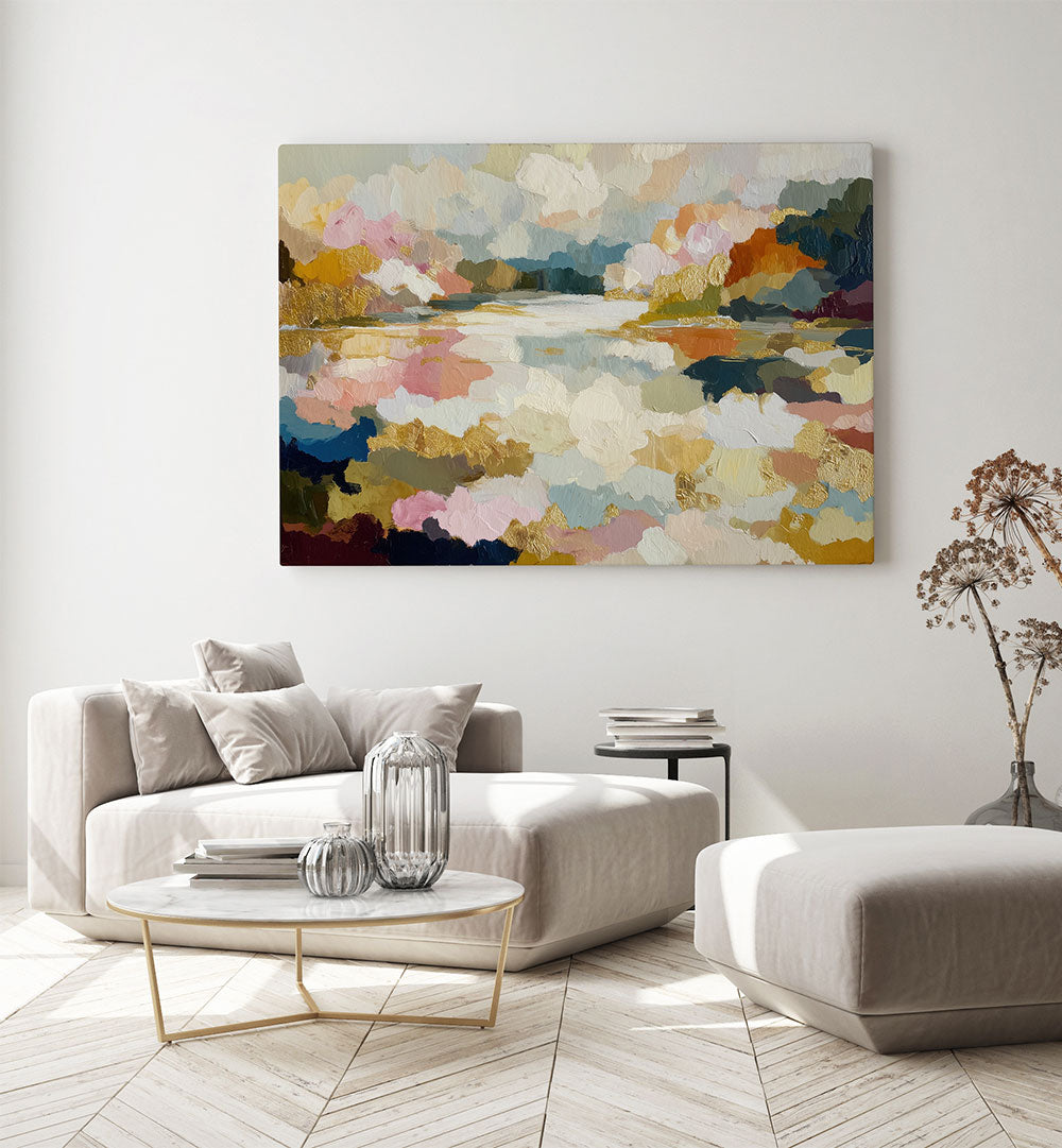 LAKE REFLECTION WITH GOLD ACCENTS