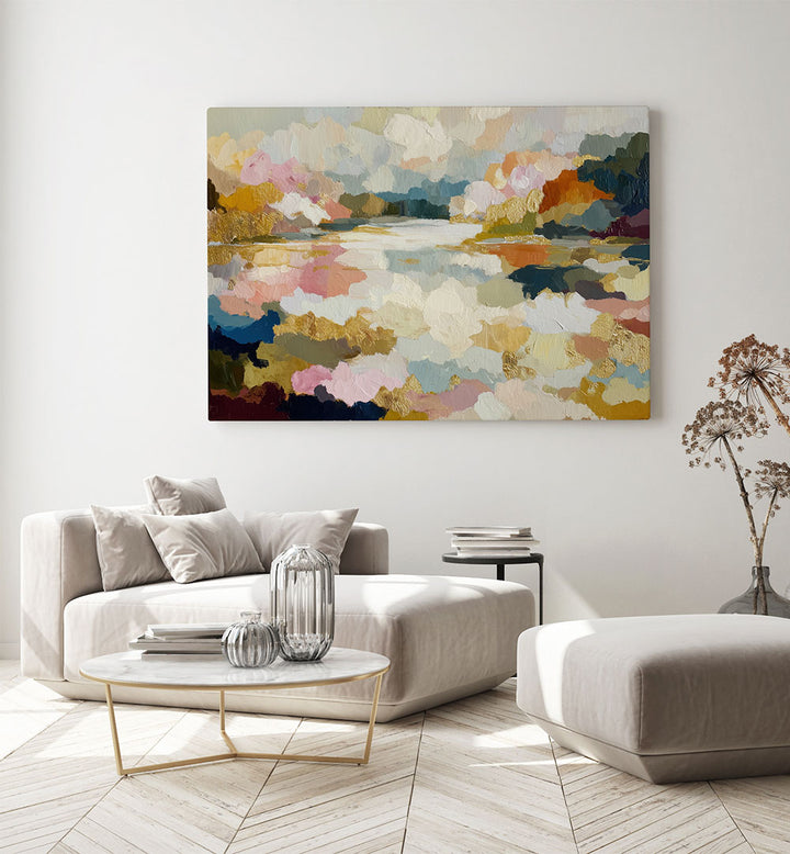 LAKE REFLECTION WITH GOLD ACCENTS