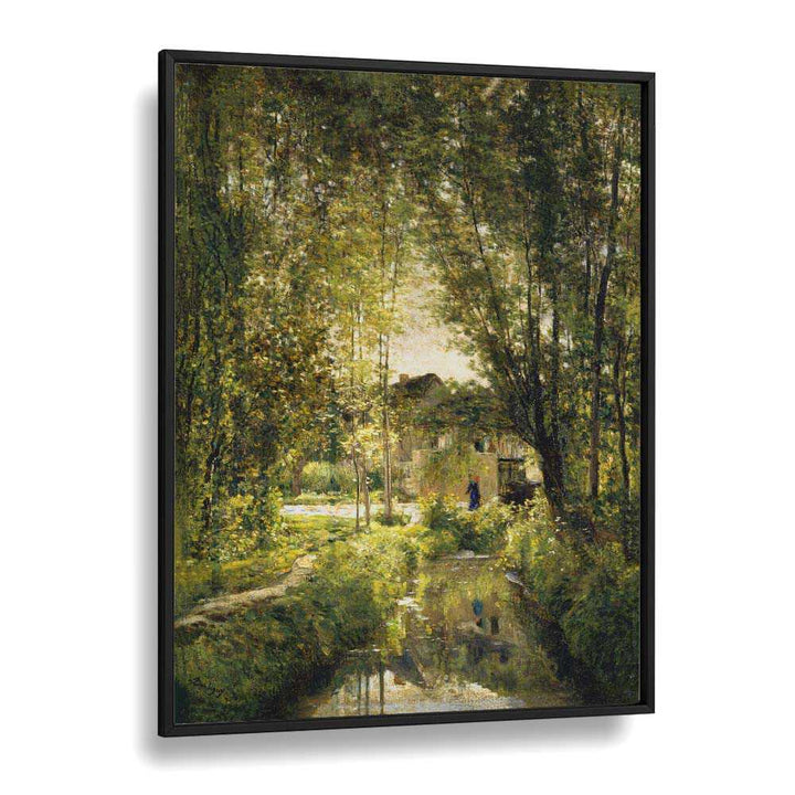 Landscape With A Sunlit Stream Vintage Art Artwork in Black Plain Frame