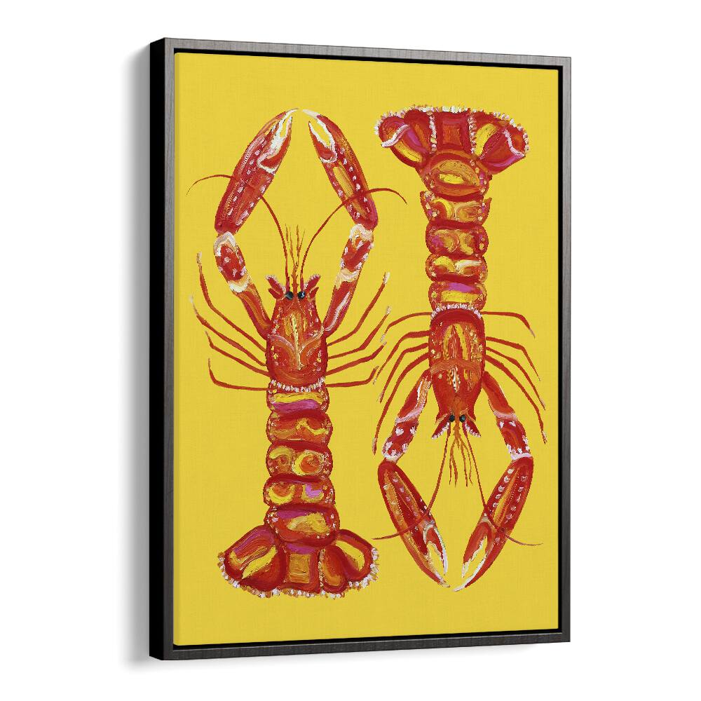 Langoustines On Yellow Bar & Cafe Artwork in Black Floater Frame