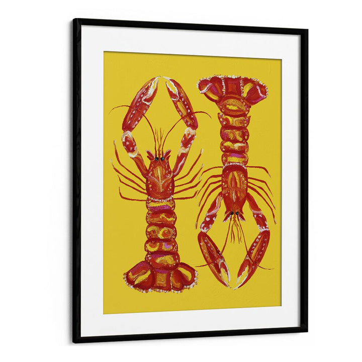 Langoustines On Yellow Bar & Cafe Artwork in Black Frame With Mount