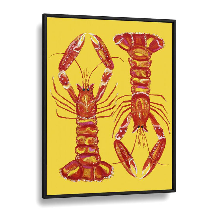 Langoustines On Yellow Bar & Cafe Artwork in Black Plain Frame