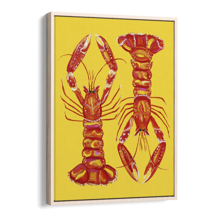 Langoustines On Yellow Bar & Cafe Artwork in Oak Wood Floater Frame