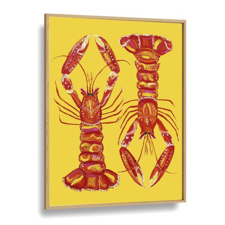 Langoustines On Yellow Bar & Cafe Artwork in Oak Wood Plain Frame