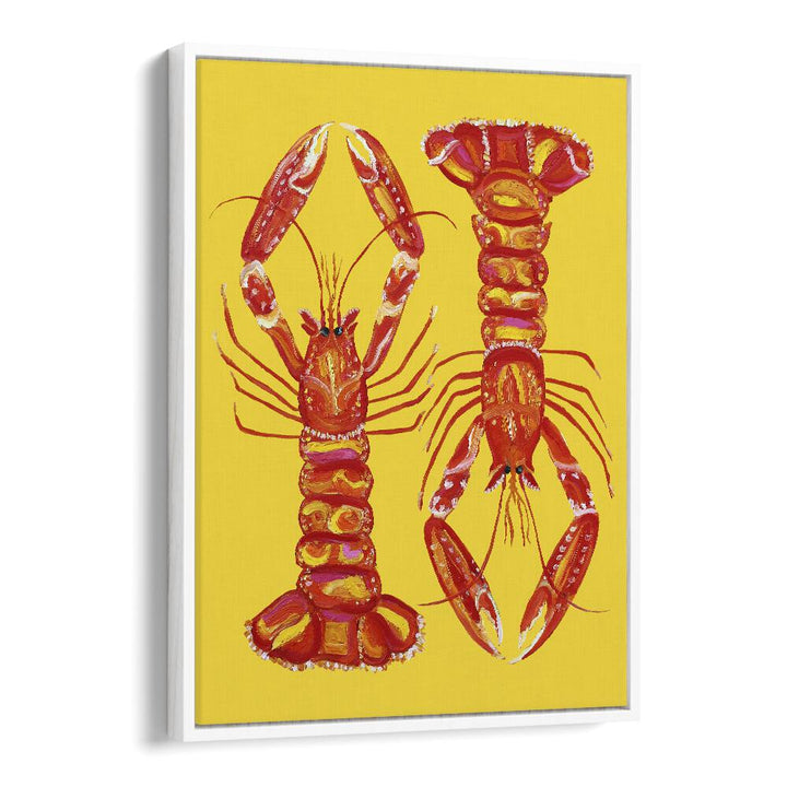 Langoustines On Yellow Bar & Cafe Artwork in White Floater Frame