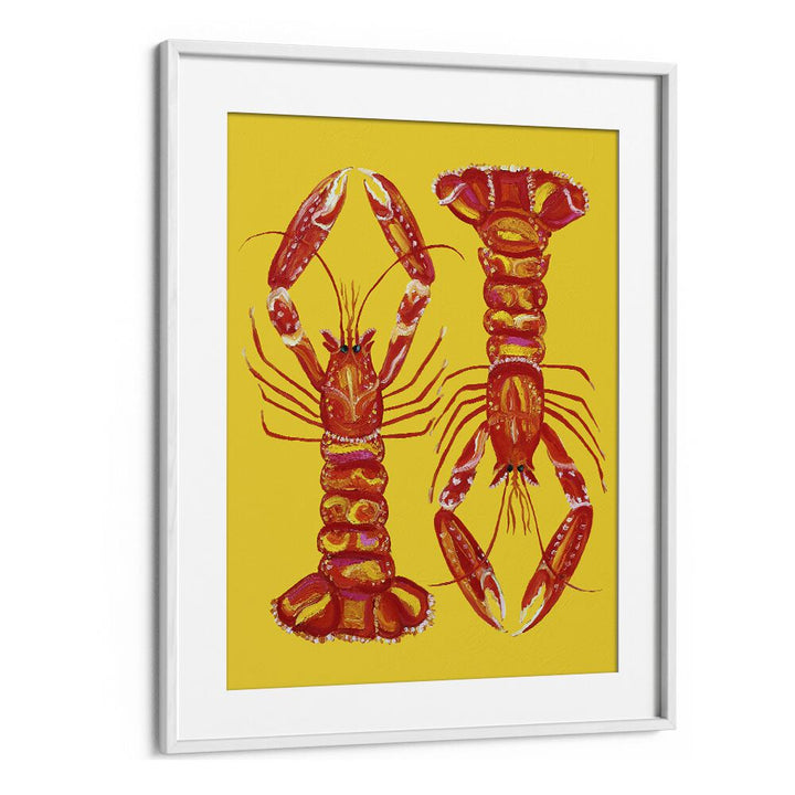 Langoustines On Yellow Bar & Cafe Artwork in White Frame With Mount