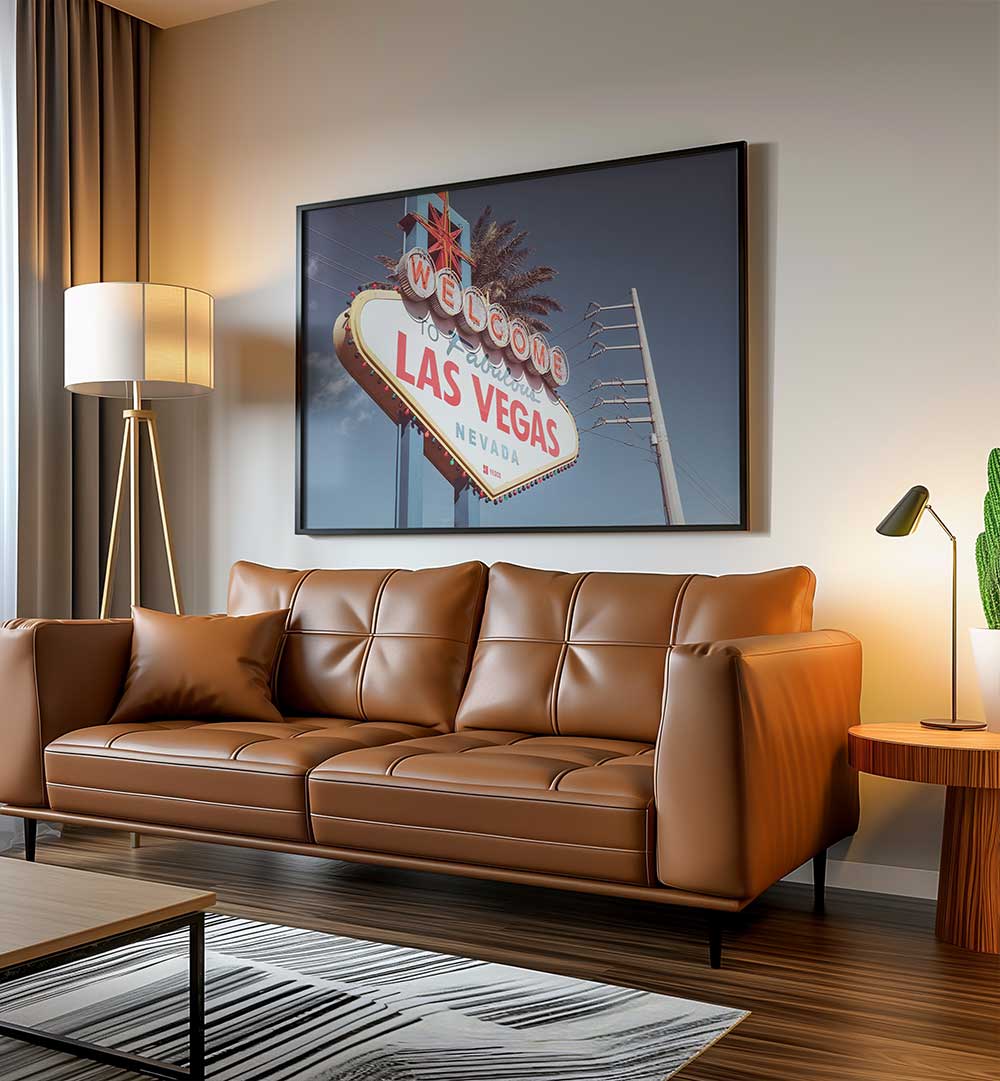 Vibrant LAS VEGAS SIGN COLOR, COWBOY artwork enhances your space with a touch of Americana charm and nostalgia.