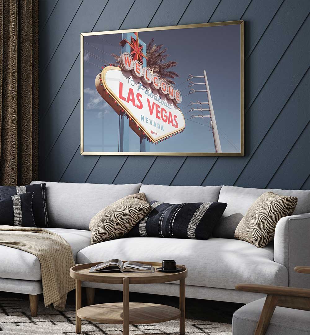 Vibrant LAS VEGAS SIGN COLOR, COWBOY artwork enhances your space, celebrating American culture and nostalgia.