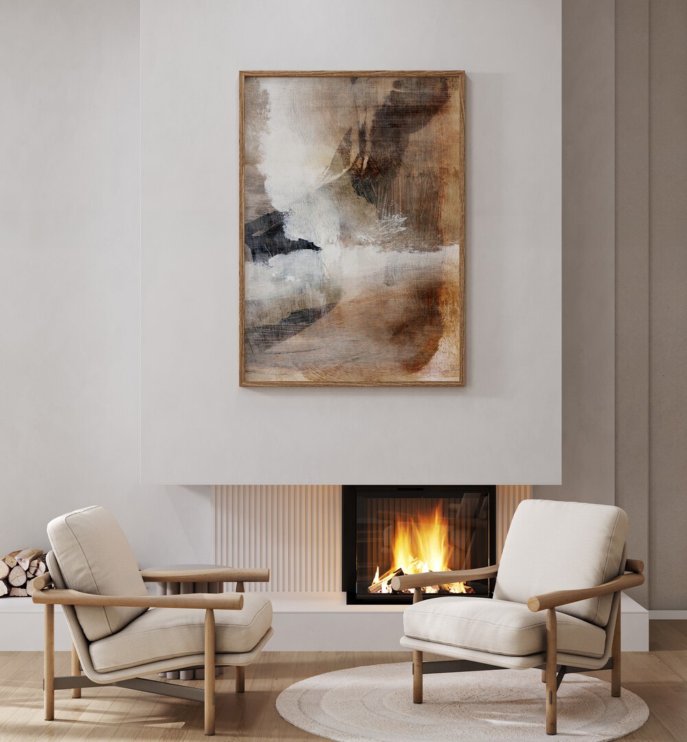 Stylish interior featuring LAYERS II, ABSTRACT PAINTINGS, enhancing the space with vibrant textures and colors.