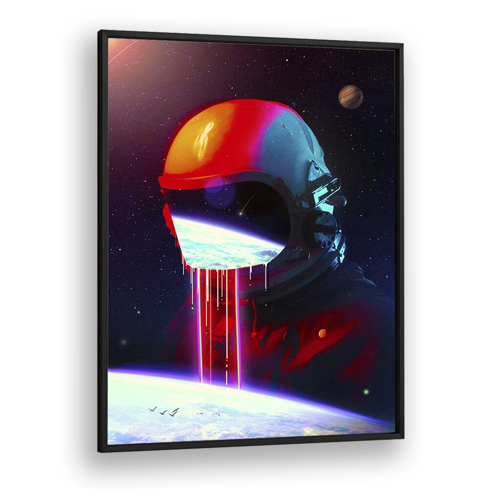 Leak By Francis Minoza Astronaut & Nasa Paintings, Space Art Prints Artwork in Black Plain Frame
